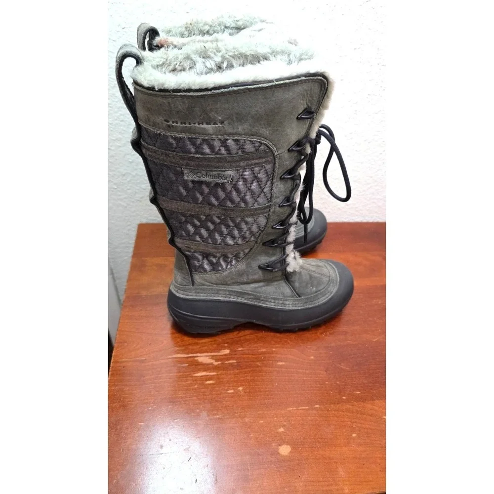 Columbia Women's Omni-Heat Quilted Winter Boots Size 6 Gray Faux Fur Lined Water